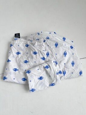 Organic Cotton Kids Blue Rocket Print Twin Sheet Set